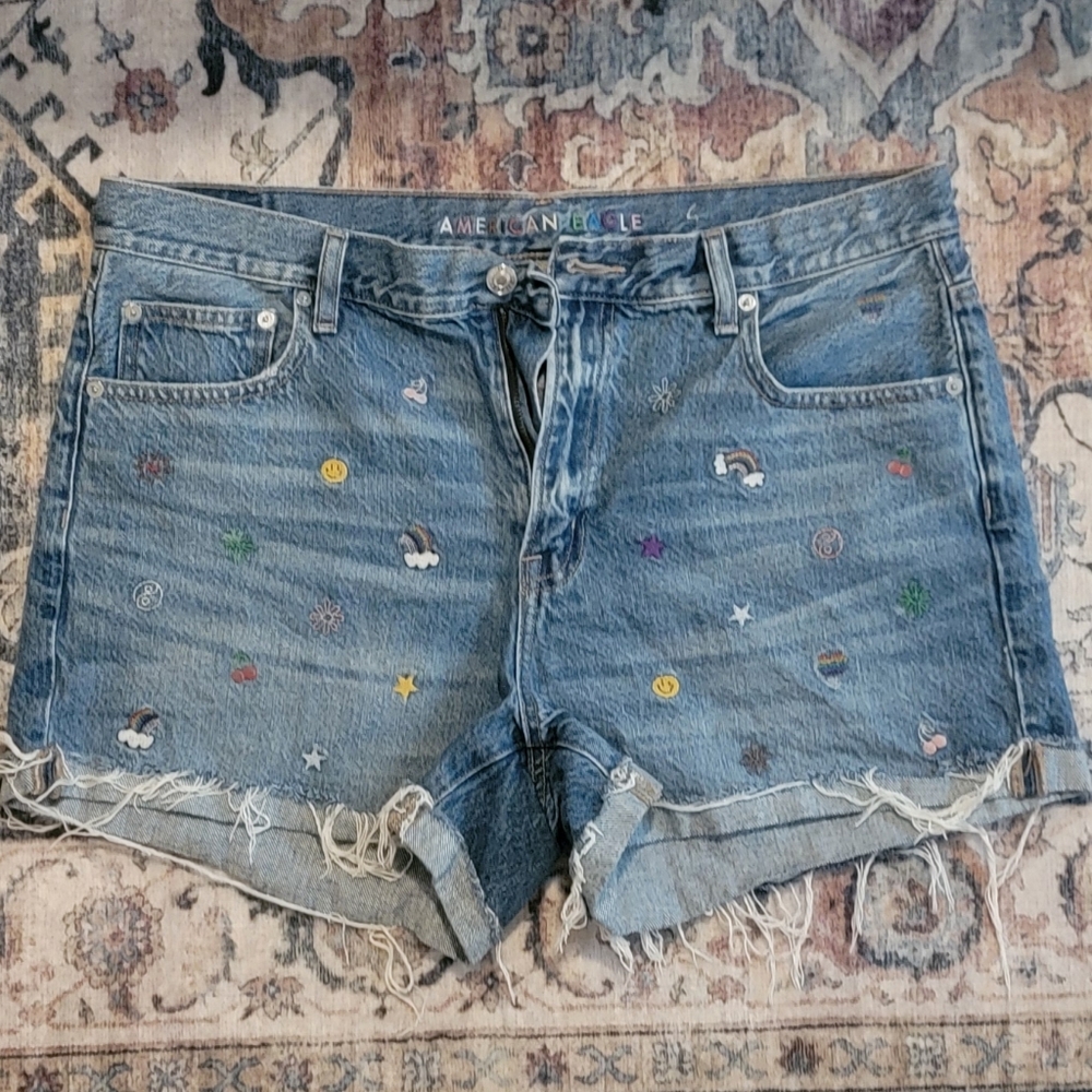 AE Pride Embroidered Denim Shorts